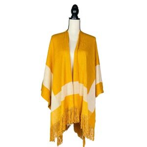 BCBGMAXAZRIA Gold Colorblock Fringe Poncho Shawl New